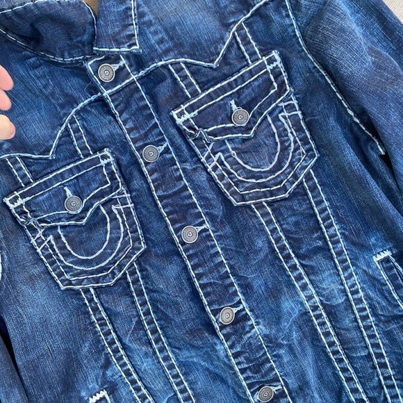 Vintage True Religion Jean Jacket Rope Stitch Jimmy Super T 1/2’ Denim Blue - Picture 9 of 11